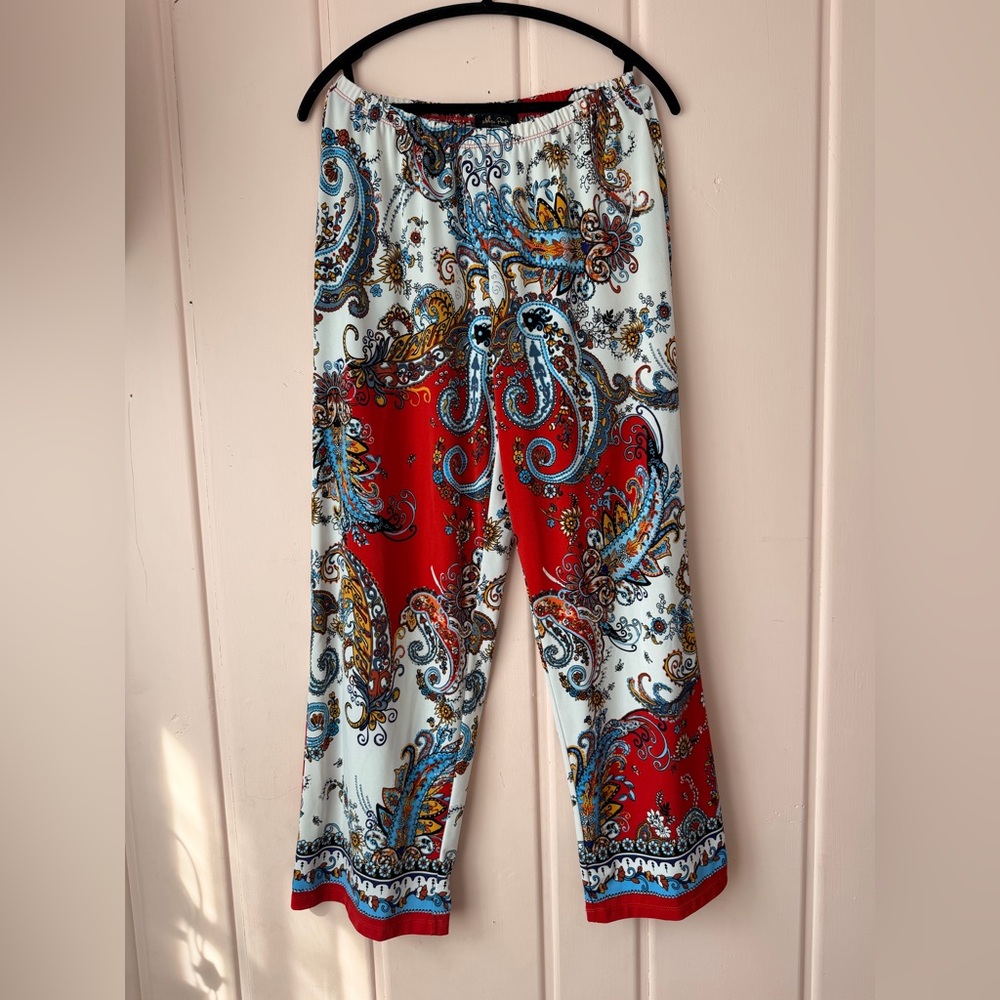 Melissa Paige Red and Blue Paisley Wide Leg Pants szPL